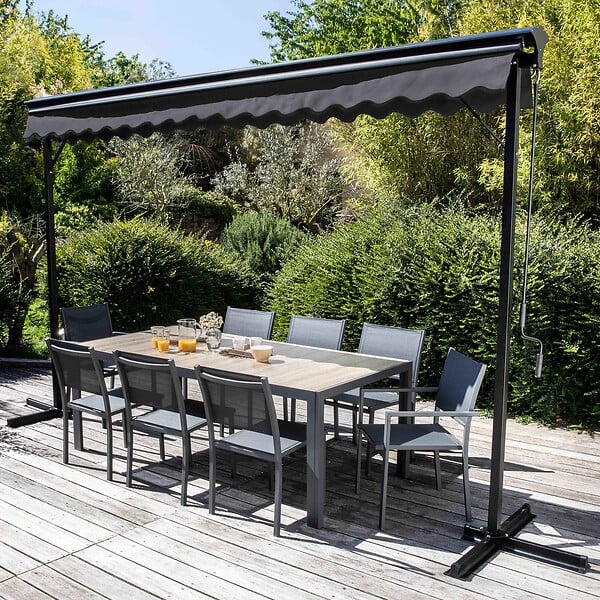 OVIALA - Store double pente 3 x 4m et 4 dalles lestées anthracite - Delgada - large