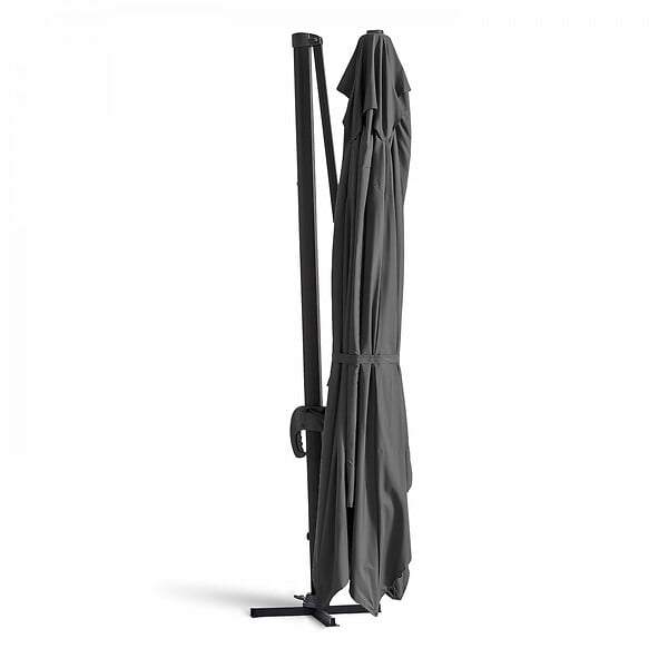 OVIALA - Parasol déporté 4x3 m 360° inclinable + à lester sur roues gris - Caserta - large