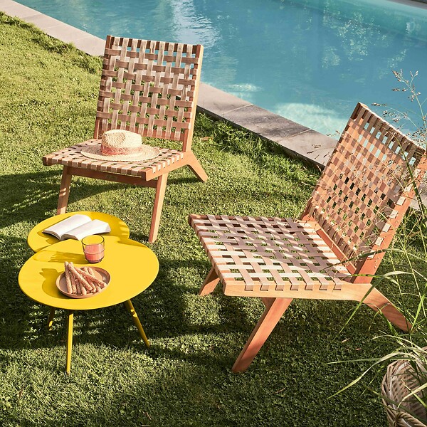 OVIALA - Table basse de jardin ronde en métal jaune 50 cm - Palavas - large