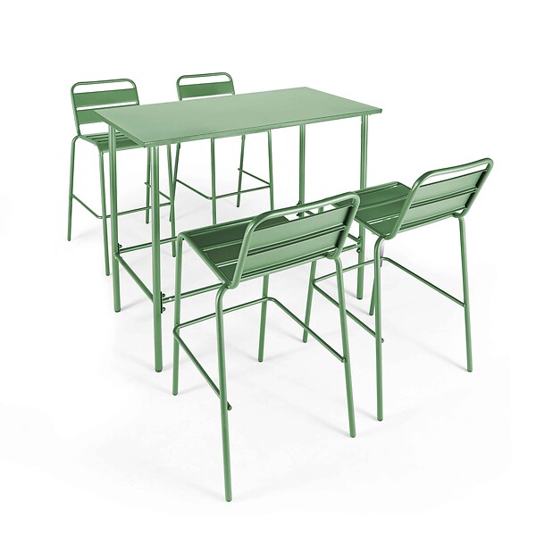OVIALA - Table haute de jardin en métal vert cactus 120 cm - Palavas - large