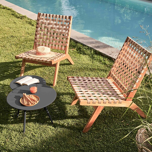 OVIALA - Lot de 2 tables basses de jardin en acier anthracite - Palavas - large