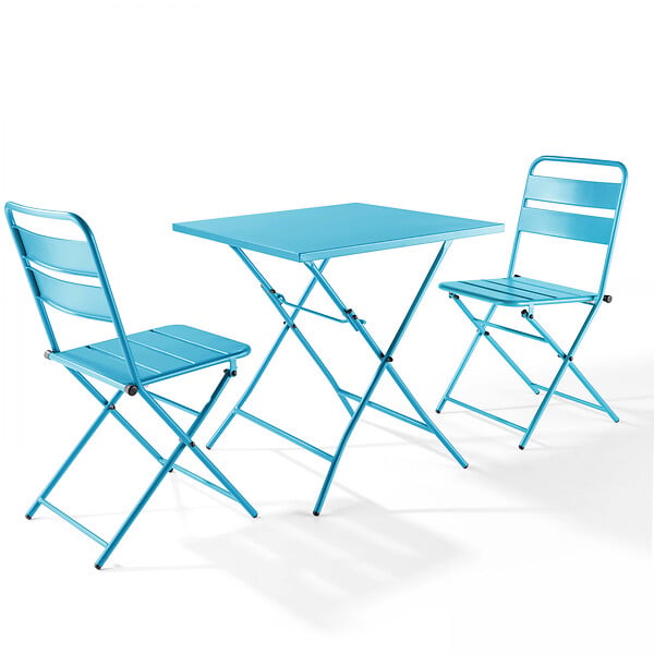 OVIALA - Table de jardin pliante carrée en acier 70 cm 4 places bleu - Palavas - large