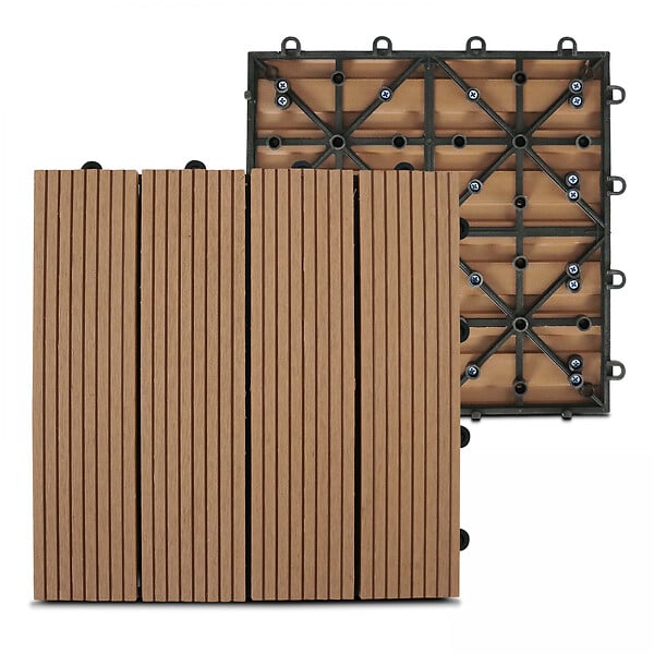 OVIALA - Lot de 24 dalles clipsables bois synthétique marron - Padang - large