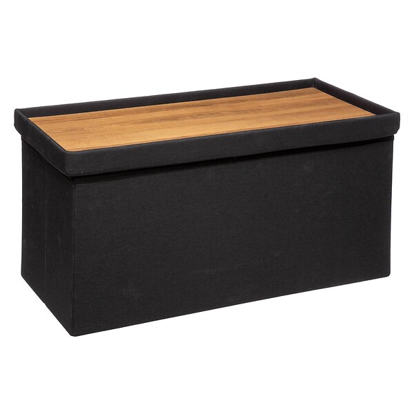 5 FIVE SIMPLY SMART - 2 en 1 Pouf pliant double et Coffre de rangement Noir 76 x 37.5 cm - large