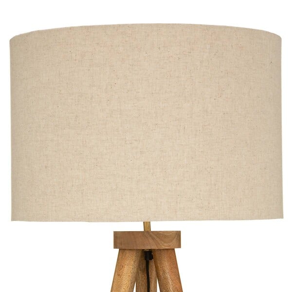 ATMOSPHERA - Lampadaire Trépied en Bois de Manguier et Abat-jour Beige lin H 150 cm - large
