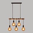 ATMOSPHERA - Luminaire Suspension 5 Lampes en Métal Noir et Bois de Pin L 60 cm - vignette