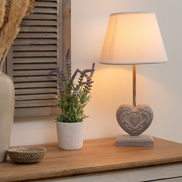 ATMOSPHERA - Lampe à poser Pied en bois forme Coeur H 49 cm - large