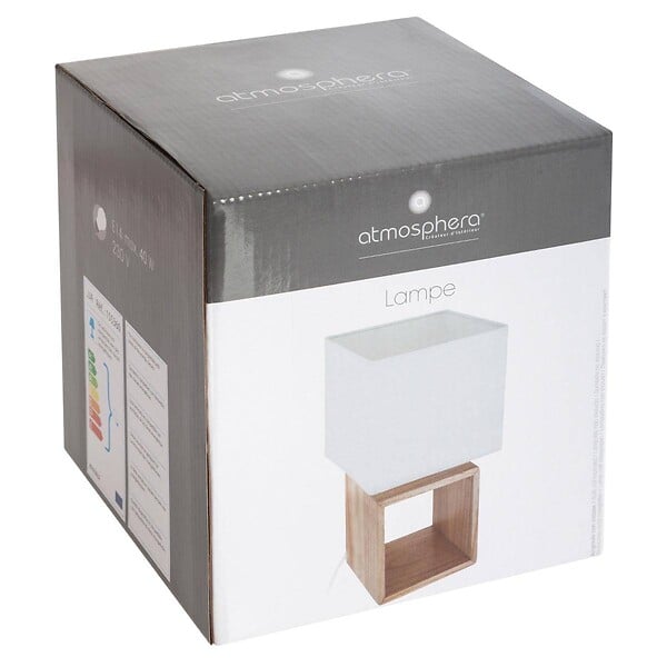 ATMOSPHERA - Lampe à poser en Bois et Abat-jour carré H 32 cm - large