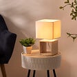 ATMOSPHERA - Lampe à poser en Bois et Abat-jour carré H 32 cm - vignette