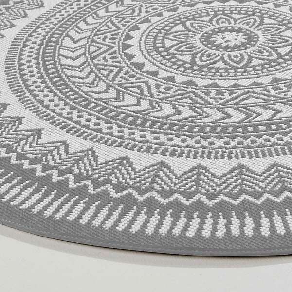 OVIALA - Tapis rond polypropylène gris 120cm - Mandala - large