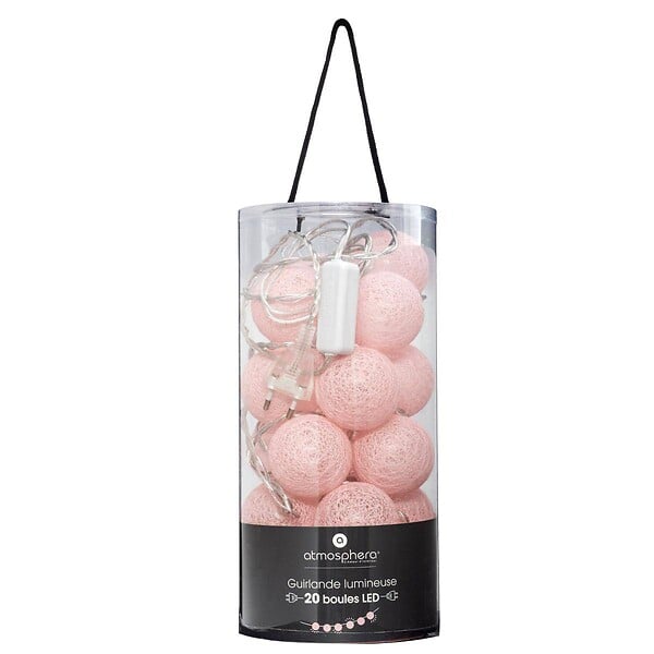 ATMOSPHERA - Guirlande décorative lumineuse 20 LED Boules en Coton Rose D 6 x L 435 cm - large