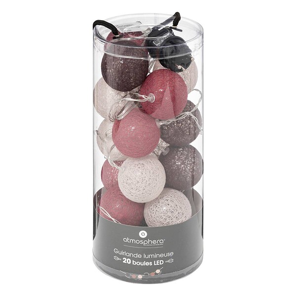 ATMOSPHERA - Guirlande décorative lumineuse 20 LED Boules en Coton D 6 x L 435 cm - Multicolore - large