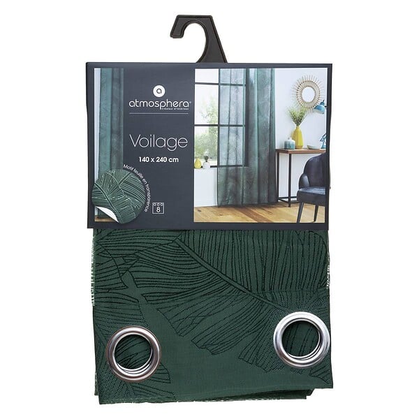 ATMOSPHERA - Voilage à œillets Vert motif Feuille 140 x 240 cm - large