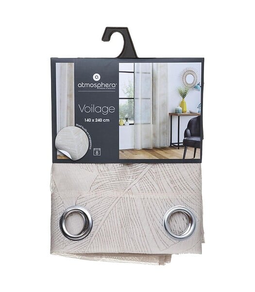 ATMOSPHERA - Voilage à œillets Beige Lin motif Feuille 140 x 240 cm - large