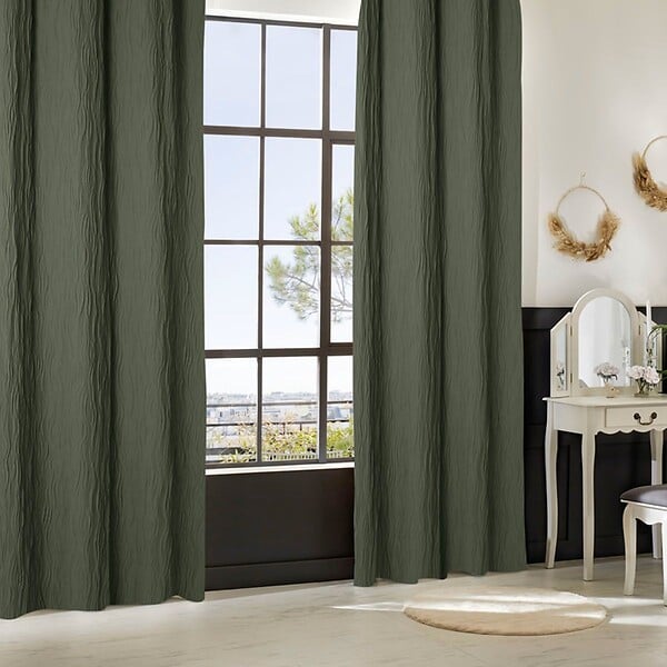 ATMOSPHERA - Rideau à œillets tissu texturé effet froissé Vert Kaki 135 x 260 cm - large