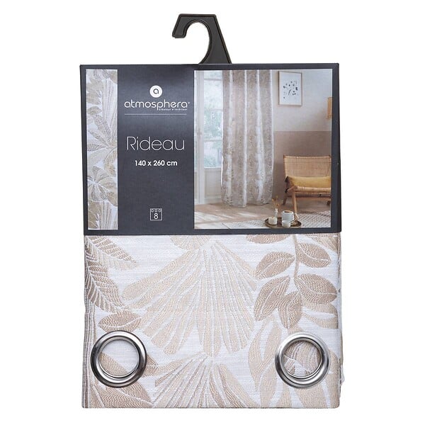 ATMOSPHERA - Rideau à œillets Jacquard Beige Lin 140 x 260 cm - large