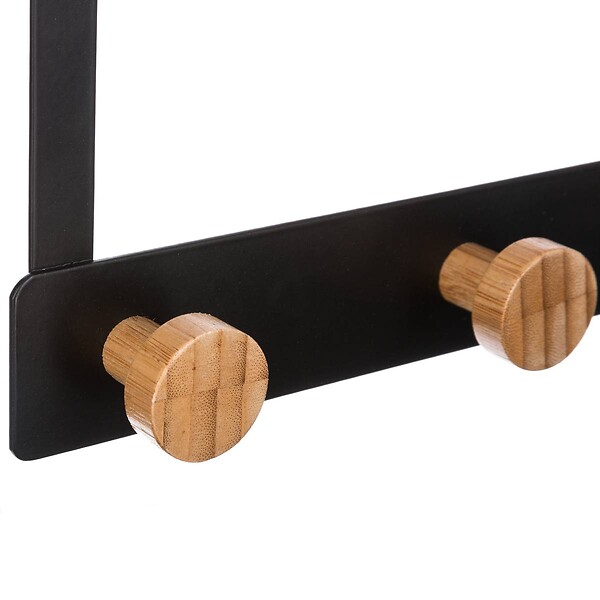 5 FIVE SIMPLY SMART - Patère de porte en Métal Noir 3 Têtes en Bambou L 25 cm - large