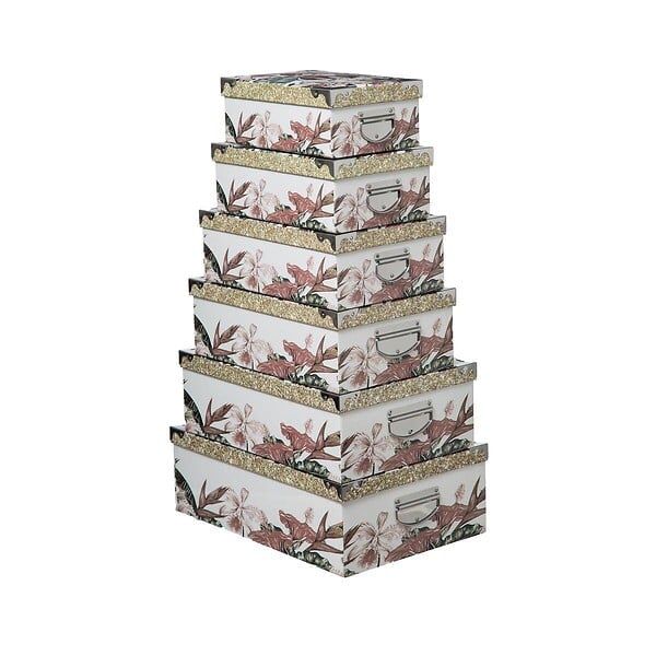 5 FIVE SIMPLY SMART - Lot de 6 Boîtes de rangement avec poignées et coins en métal - large