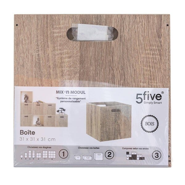 5 FIVE SIMPLY SMART - Boîte de rangement en bois aspect chêne Naturel 31 x 31 cm - large