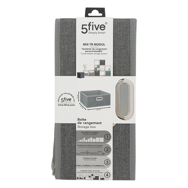5 FIVE SIMPLY SMART - Boîte de rangement Gris clair chiné 31 x 31 x 15 cm - large