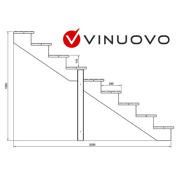 VINUOVO - BERLIN Escalier extérieur bois 9 marches H156cm L-120cm - sans contre marche - large