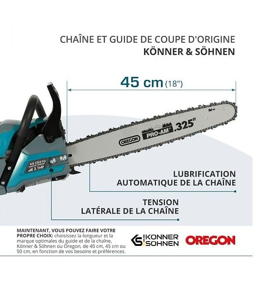 KONNER SOHNEN - Tronçonneuse thermique 54,5 cm³, chaîne et guide Oregon 18" - Könner  Söhnen KS CS31G-18-1 - large