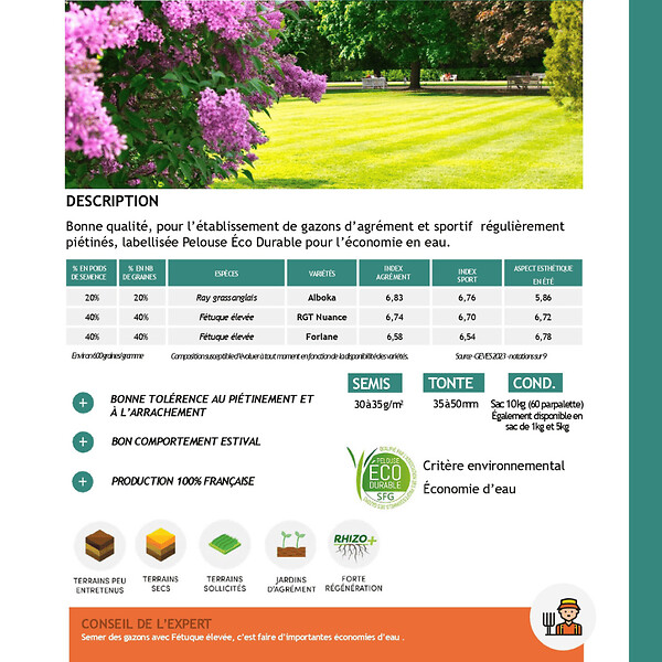 FLORIVERT - Semences gazon Terra Extrême 1 kg, faible besoin en eau et bel aspect - Florivert 1206451 - large