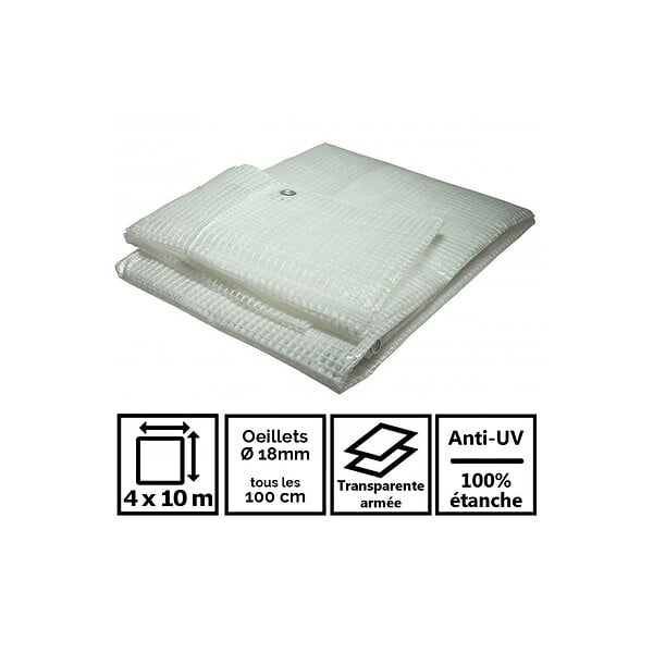 TECPLAST - Bâche de protection 4 x 10 m Armée Transparente polyéthylène 170g/m² - large