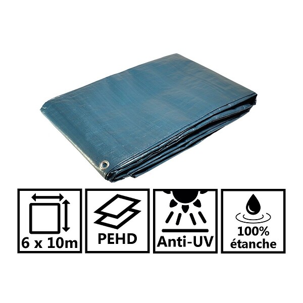 UNIVERS DU PRO - Bâche plastique 6 x 10 m Bleue et Verte Etanche polyéthylène 150g/m² - large