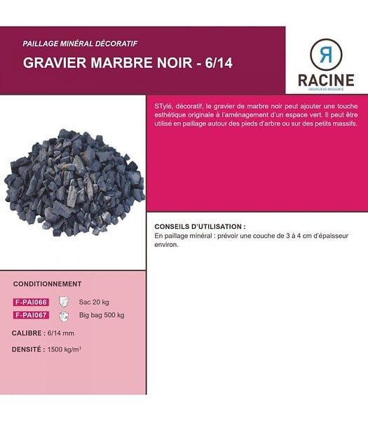 RACINE - Paillage minéral Gravier marbre noir 6-14mm, Big bag 500 kg - F-PAI067 - large