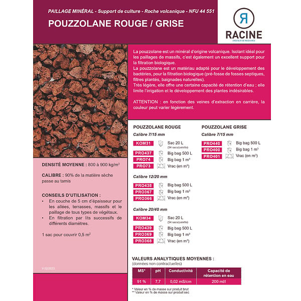 RACINE - Paillage minéral en pouzzolane rouge 7/15mm, sac de 20l - KOM31 - large
