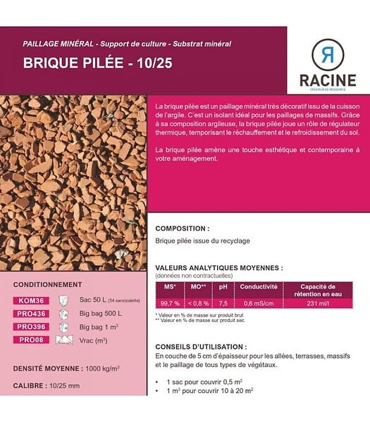 RACINE - Paillage minéral décoratif en brique pilée 10/25 big bag 500 litres pour 10m2 - large