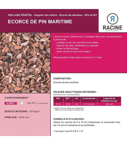 RACINE - Paillage végétal biodégradable écorces de pin maritime, sac 50 L - KOM37 - large