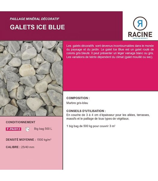 RACINE - Paillage minéral Galet marbre Ice Blue 25-40mm, Big bag 500 kg - F-PAI012 - large