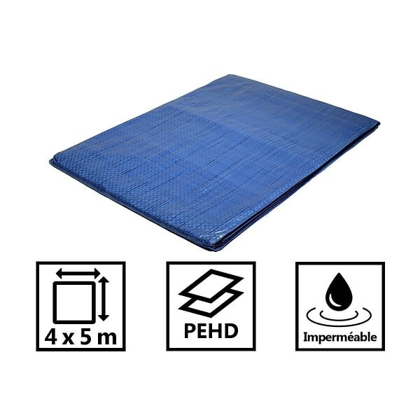 TECPLAST - Bâche de jardin 4 x 5 m  Bleue polyéthylène 80g/m² - large