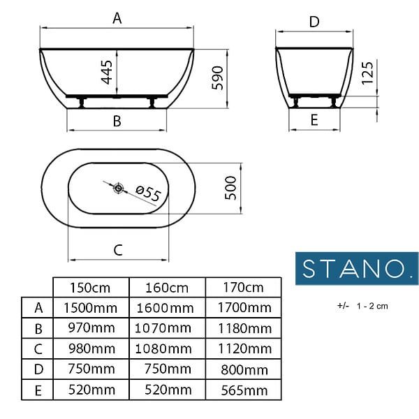 STANO - Baignoire îlot design ovale LISBON blanche 150 cm Brillant - large