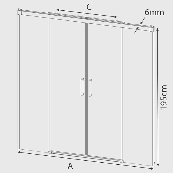 KASSANDRA - Paroi de douche 2 verres fixes + 2 portes coulissantes GLASÉ profil noir mat 180 cm - large