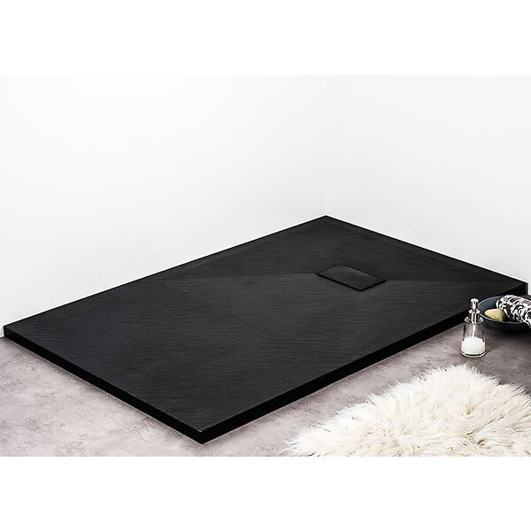 STANO - Receveur de douche 90 x 170 cm extra plat noir PIATTO en SoliCast® surface ardoisée - large