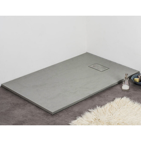 STANO - Receveur de douche 90 x 160 cm extra plat gris PIATTO en SoliCast® surface ardoisée - large
