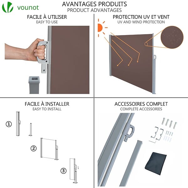 VOUNOT - Paravent retractable avec housse de protection 1.4x3m Marron - large
