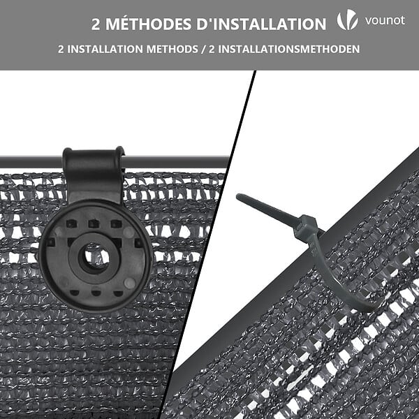 VOUNOT - Brise vue occultant en HDPE 150g/m² 1.5x10m avec attaches de fixation anthracite - large