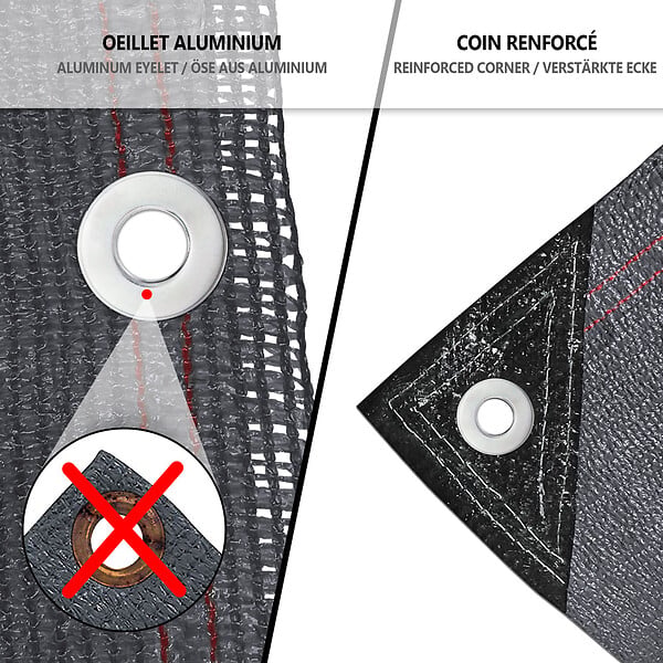 VOUNOT - Brise vue occultant en HDPE 230g/m² 1x10m avec attaches de fixation anthracite - large