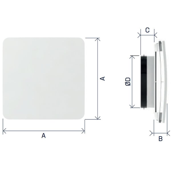 ANJOS - Bouche VMC noire carrée AUREA (sans manchette) - Diamètre (mm): 80 - large