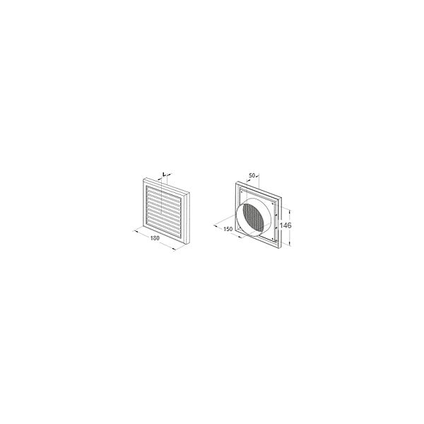 BLAUBERG - Grille de ventilation plastique blanc à ailettes inclinées DECOR avec moustiquaire - LxH (mm): 185 x 185 rac Ø 150 - large