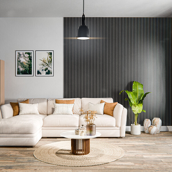 MON MARCHE DECO - Lot de 2 Panneaux Tasseaux Bois - Noir Feutre Blanc - 2,88 m² - large