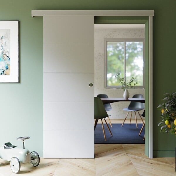 COULICOOL - Porte Coulissante avec Rail - Prépeinte Ligne 73 cm - Avec butée - large