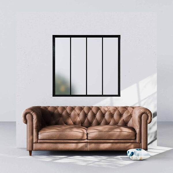 MON MARCHE DECO - Verrière 4 Carreaux - Déjà Montée - Noir Mat - Verre Dépoli - large