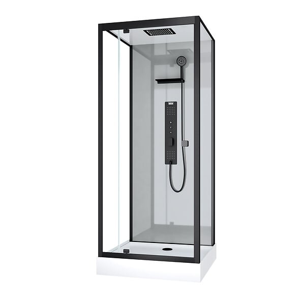 AURLANE - Cabine de douche Hydromassante 90x90x215 cm - Fonds Gris et Profilés Noir Mat - GREY STYLE - large