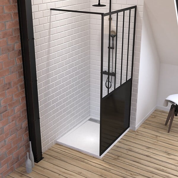 AURLANE - Ensemble douche à l'italienne avec Receveur blanc caniveau 80x100 + paroi atelier 100cm - large