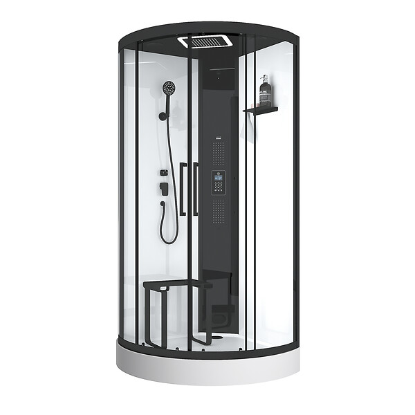 AURLANE - Cabine de douche 1/4 de cercle 95x95x218 cm - Fonction HAMMAM, Jets Hydromassants, Led et Bluetooth - large
